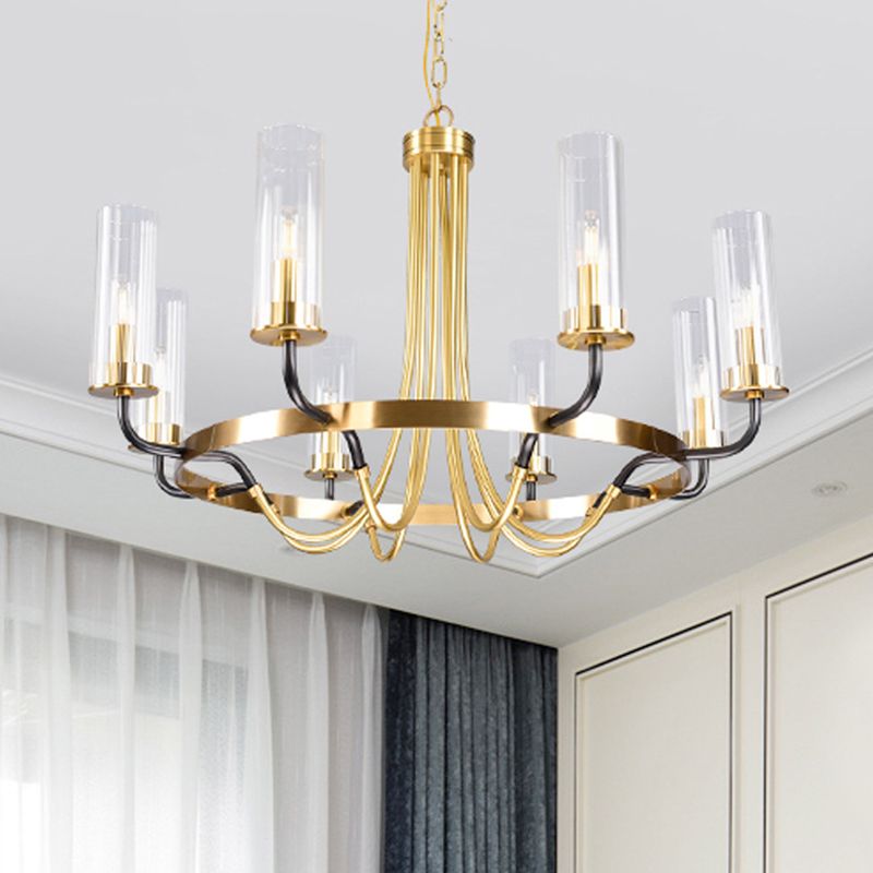 Post-Modern Metal Hanging Chandelier Light Clear Glass Shade Ceiling Chandelier in Gold for Living Room