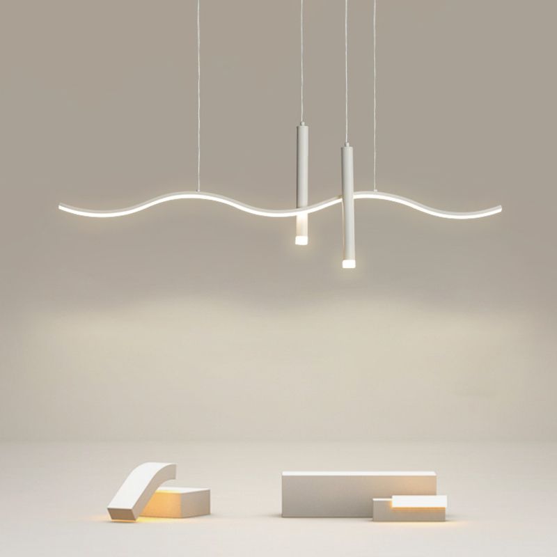 3-Light Modern Style White LED Statement Linear Kitchen Island Light