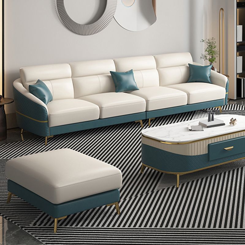 Genuine Leather Sloped Arms Sectional Sofa 36.22"High Cushion Back Sofa