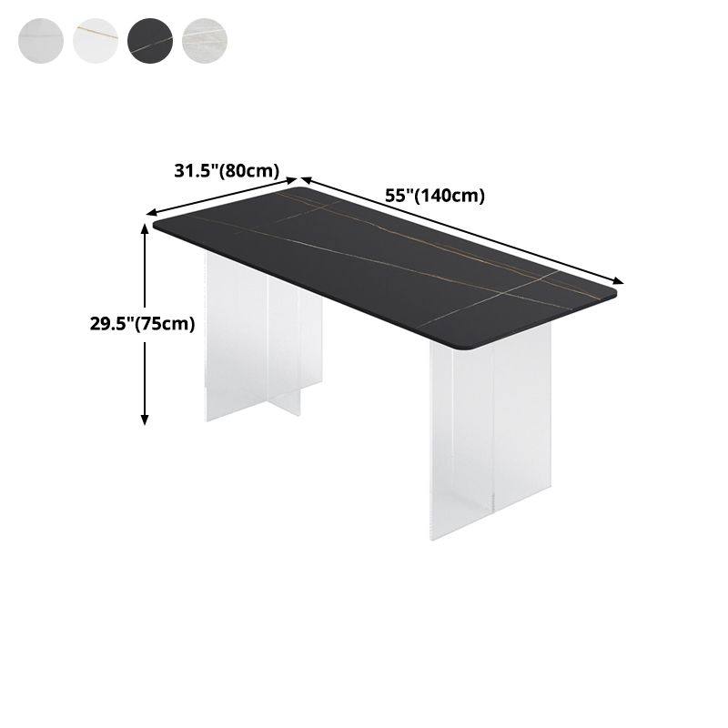 Mesa de comedor de piedra sinterizada Rectángulo de comedor moderno con base acrílica