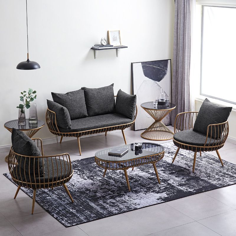 Scandinavian Golden Frame Sofa with Pillow Back Cushion for Living Room