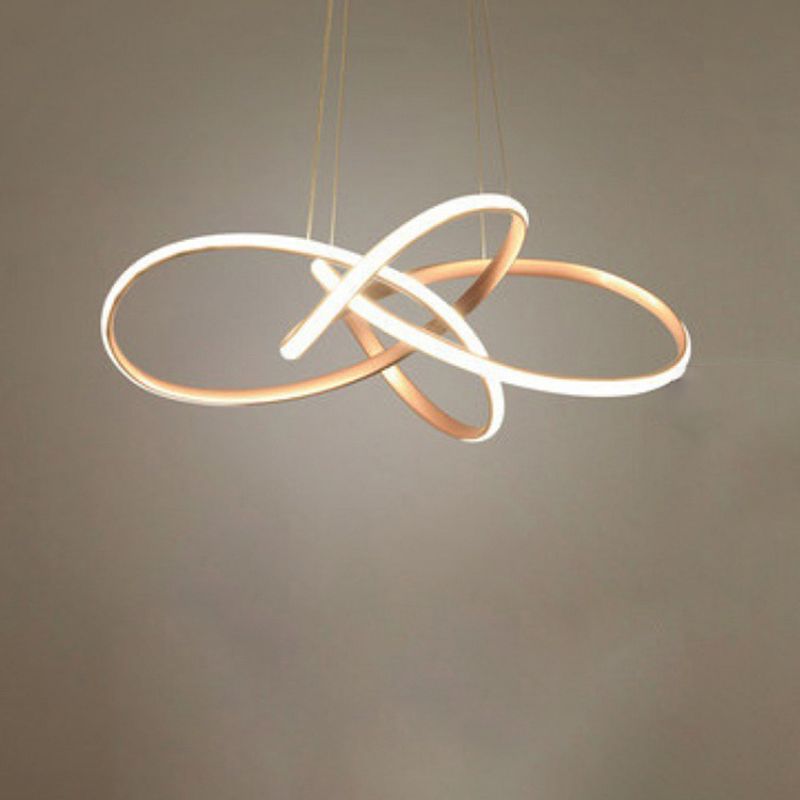 Ultra-modern Seamless Curves LED Chandelier Lamp Metallic Suspension Pendant Light for Restaurant