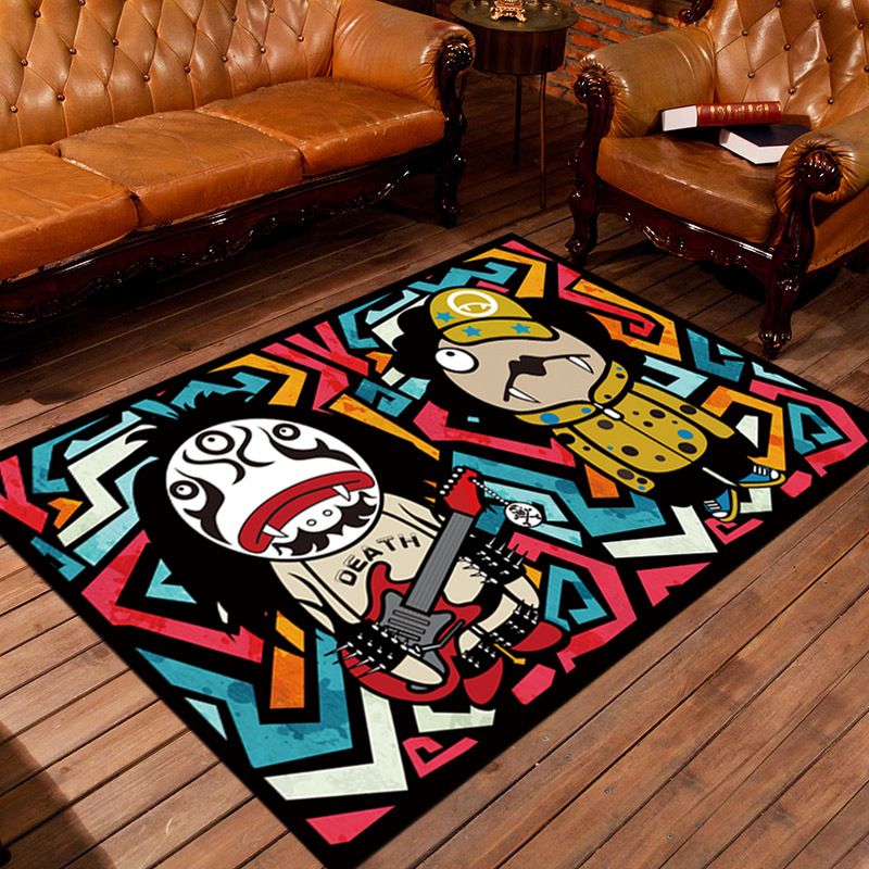 Personality Patterned Rug Multi Colored Nordic Carpet Synthetics Machine Washable Non-Slip Pet Friendly Rug for Great Room