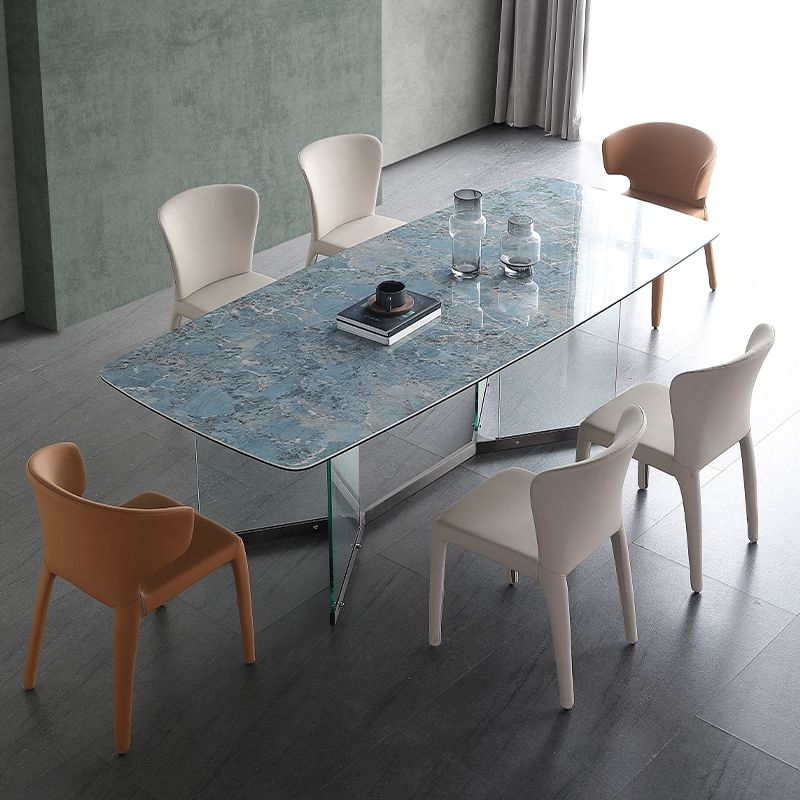 Blue Rectangle Sintered Stone Dining Table for 4/6 with Glass Base Dining Set for Restaurant