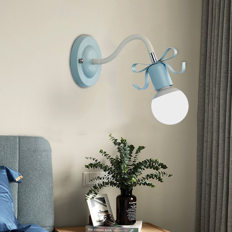 Metal Bare Bulb Wall Light with Bow Single Head Nordic Style Wall Lamp for Kindergarten