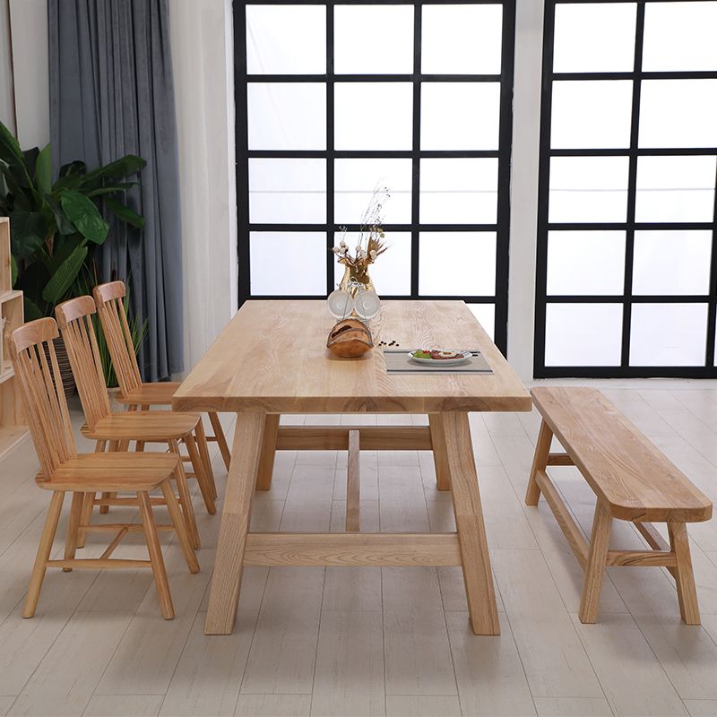 Moderne massive Holzküche Esstisch Khaki Rechteck Form Esstisch mit Trestle Basis