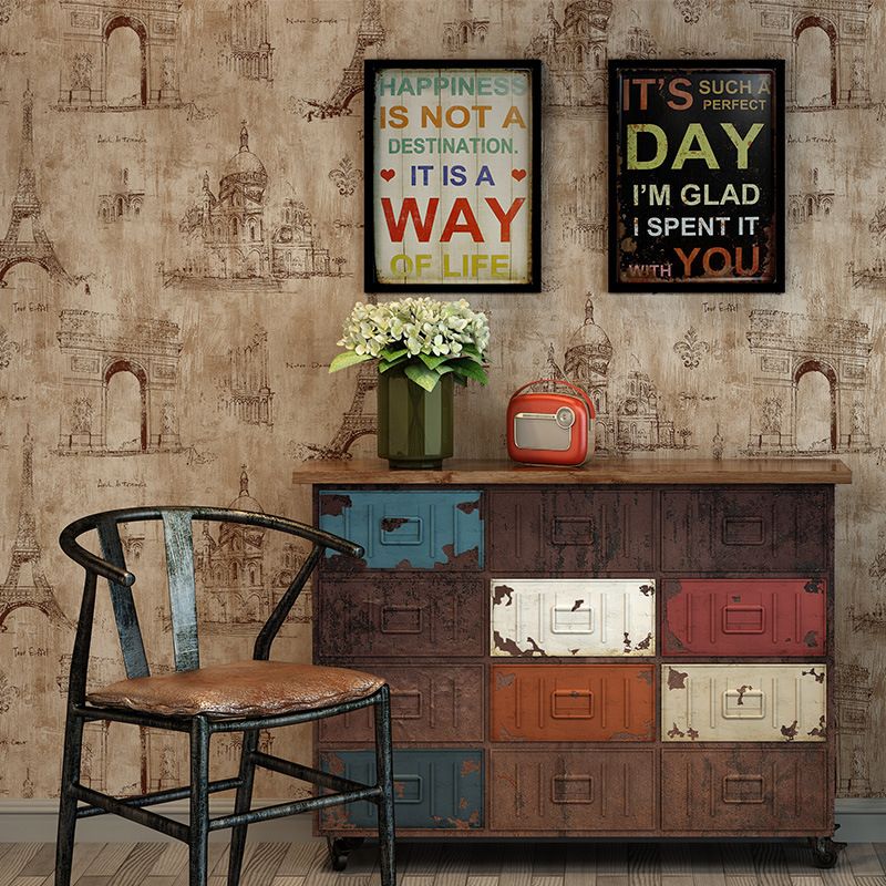 Vinyl Decorative Eiffel Tower Wallpaper Nordic Old Buildings Wall Decor, 21-inch x 33-foot