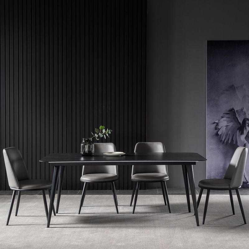 Contemporary Dining Table Set 1/4/5/7 Pcs Black Sintered Stone Top Table with Side Chairs