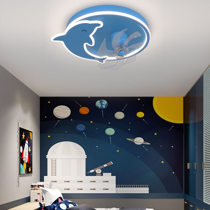 2 - Light LED Ceiling Fan Mount Blue / Pink Kids Style Ceiling Fan