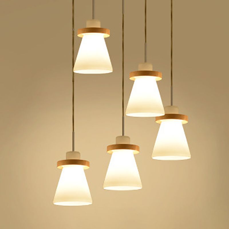 Wood Geometric Suspended Light Modern Simple Hanging Light for Restaurant