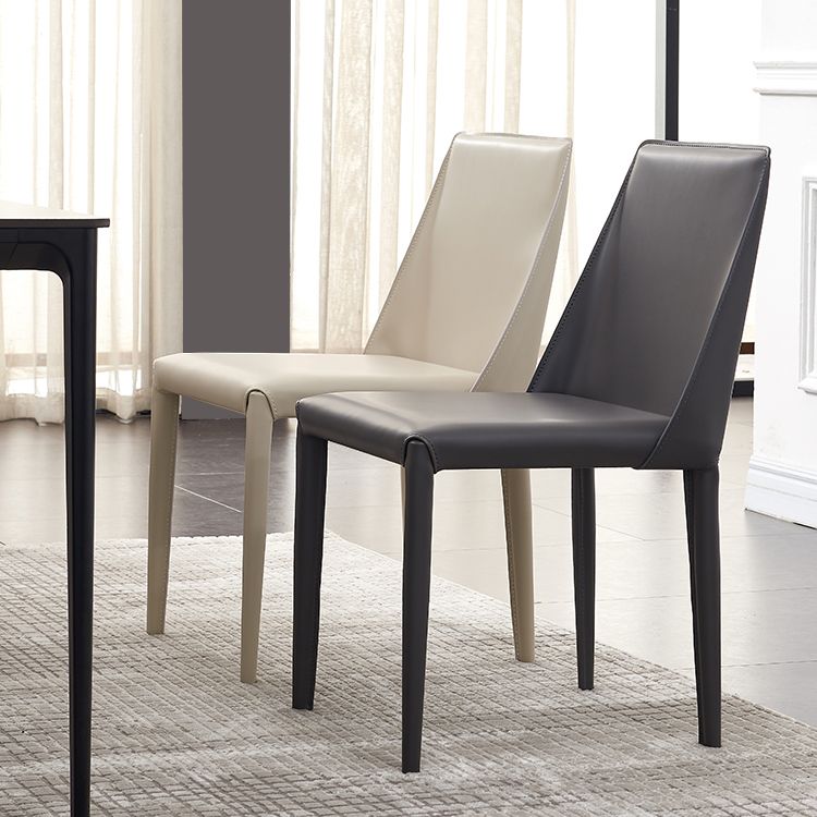 Modern Style Leather Dining Chair Armless Metal Side Chair for Home Use