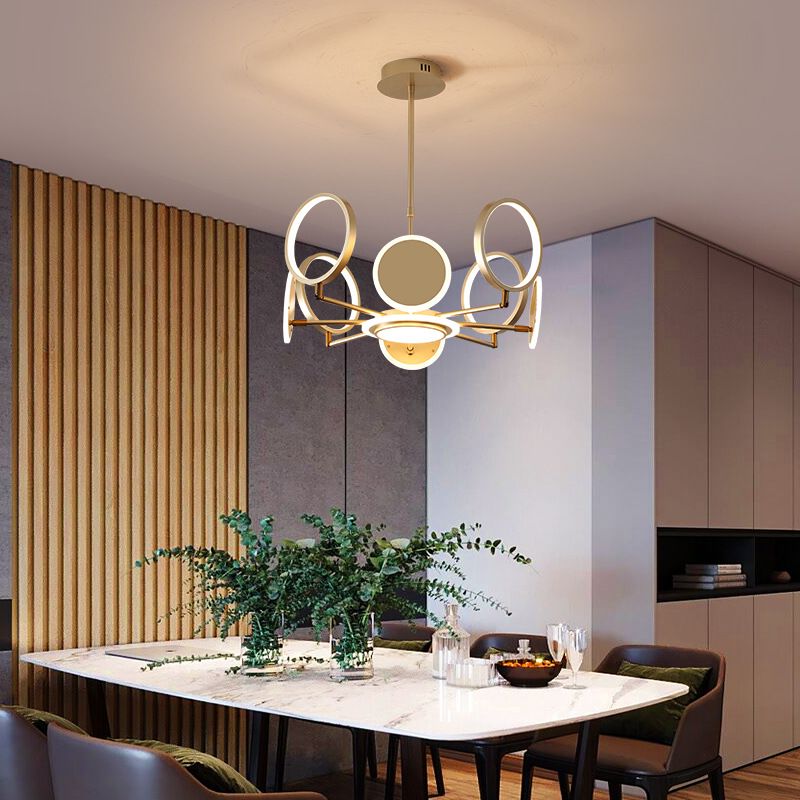 Modern Style Multi Lights Hanging Chandelier Lamp Metal Ring Pendant Lighting