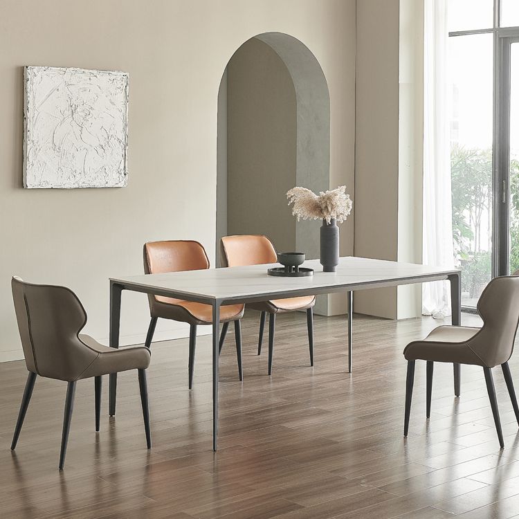 Contemporary Sintered Stone Dining Sets with Rectangle Table and Metal 4 Legs Base Dining Furniture