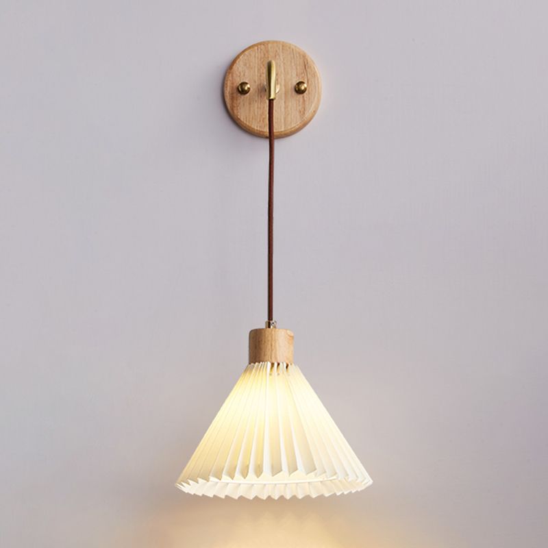 Fabric Cone Shade Wall Sconce Solid Wood 1 - Light Wall Lighting Fixture