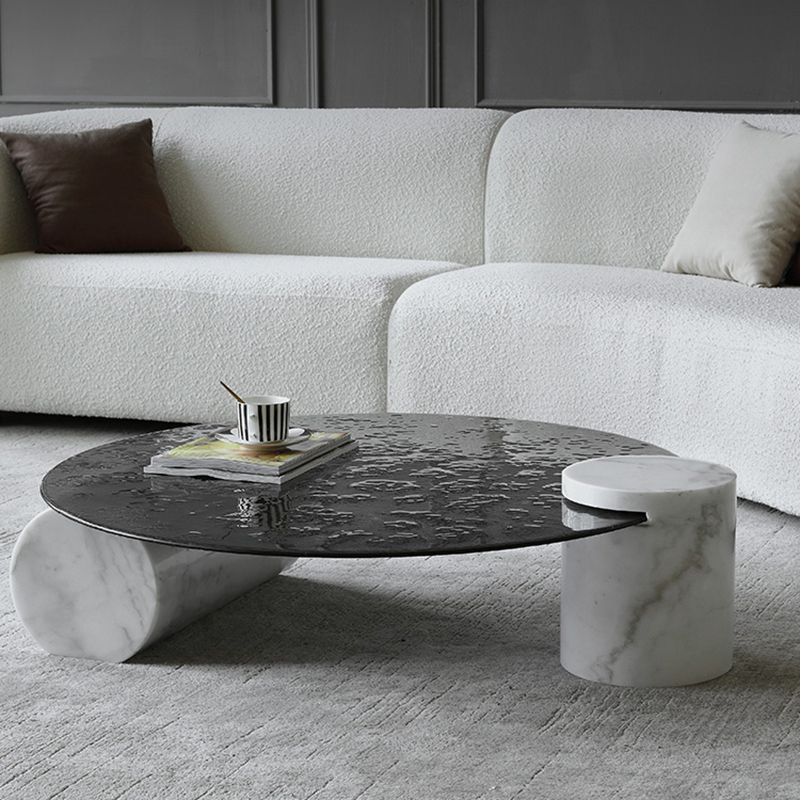 Round Clear Glass Coffee Table2 Legs Base 1 Single Cocktail Table