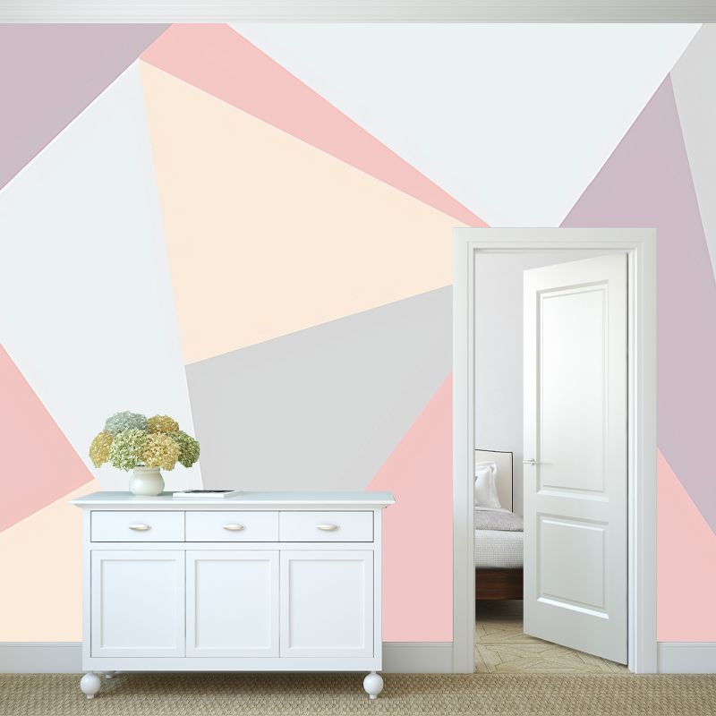 Extra Large Color Block Mural Wallpaper Home Decoration Wall Art in Pink and Blue, Stain-Resistant