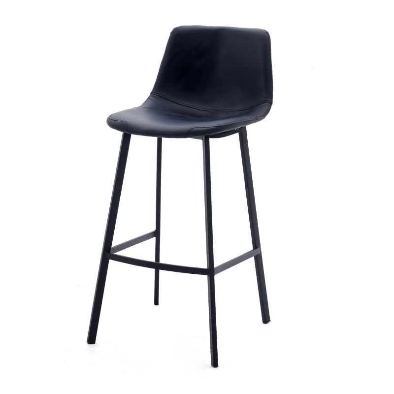 Modern Style Bar-stool Bucket Leather Seat Barstool with Footrest and Iron Legs