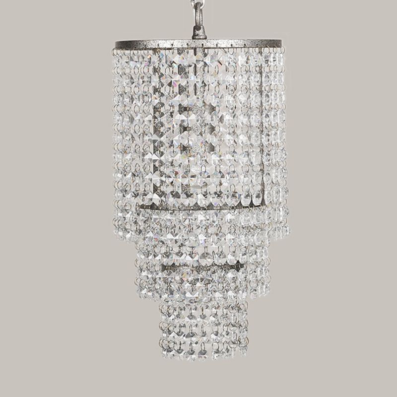 Dangling Crystal Layered Ceiling Lighting Traditional Entryway Chandelier Light Fixture in Chrome