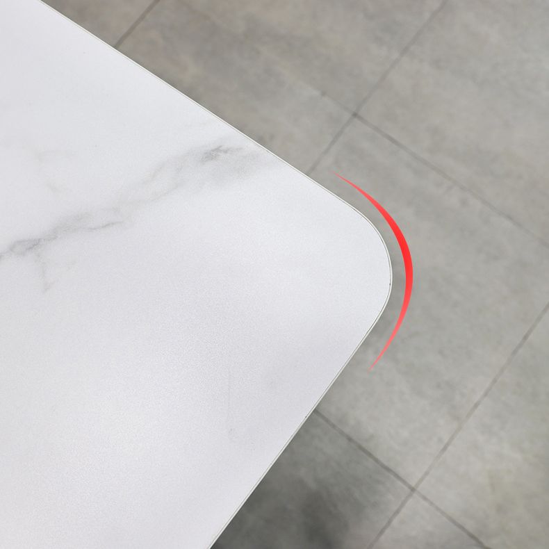 Modern Foldable Dining Table Rectangle Glass Tabletop with Metal Trestle Base