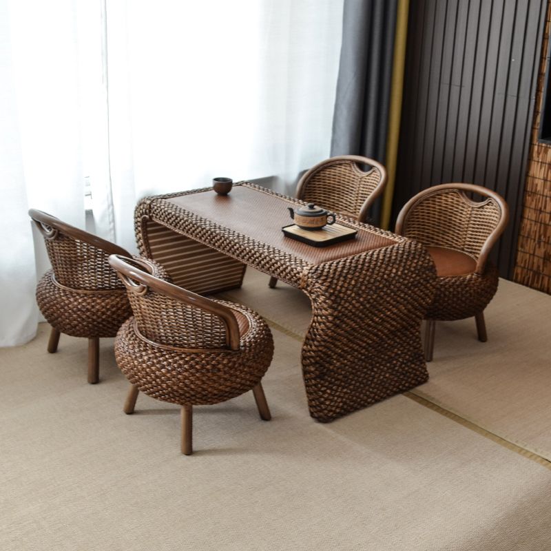 Contemporary Style Rectangle Patio Table Wicker in Brown for Home