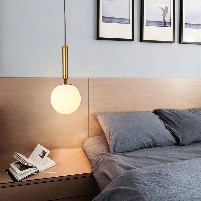1 Light Spherical Pendant Light Modern Hand-Blown White Glass Shade Hanging Lamp for Living Room