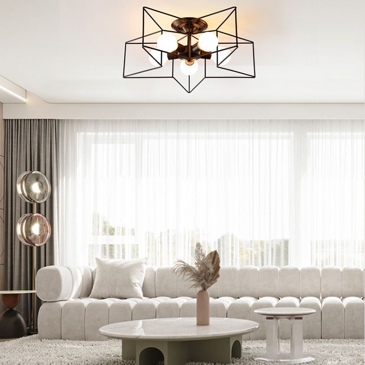 Modern Metal Semi Flush Mount Ceiling Light Star Shape 5 Lights Semi Mount Lighting