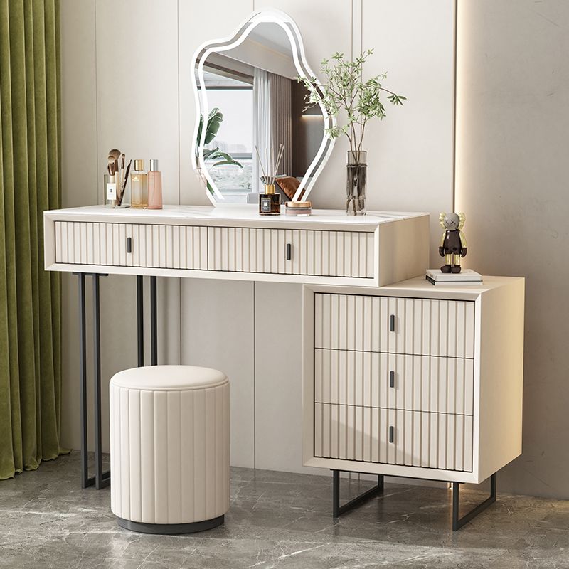 Contemporary Stone White Vanity Desk 5-Drawers Vanity Dressing Table