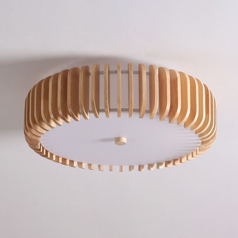 Wooden Flush Mount Ceiling Light Asian Style Living Room Round Shape Ceiling Mount Light