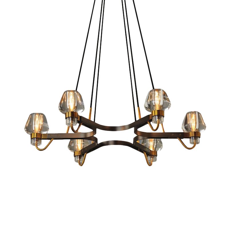 6-Light Bud Chandelier Antique Bronze Crystal Ceiling Pendant Lamp with Hexagram Frame