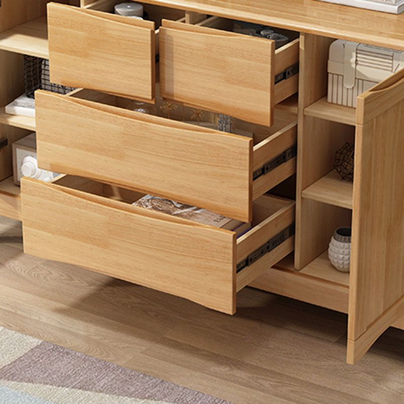 Contemporary Rubber Wood Storage Chest Horizontal Chest with Drawers