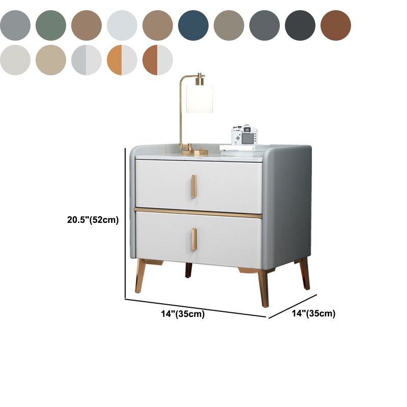 Modern 20 Inch H Night Table Stone Top 2-Drawer Storage Nightstand with Legs