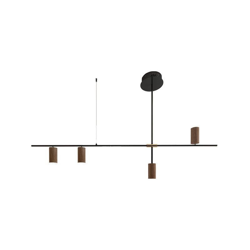 Modern Metal Island Lights Multi-Head Restaurant Hanging Lamp with Cylinder Walnut Shade