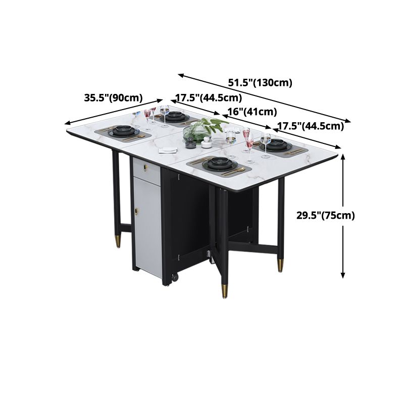 Solid Wood Contemporary Rectangular Table Glass Top Table with Drop Leaf