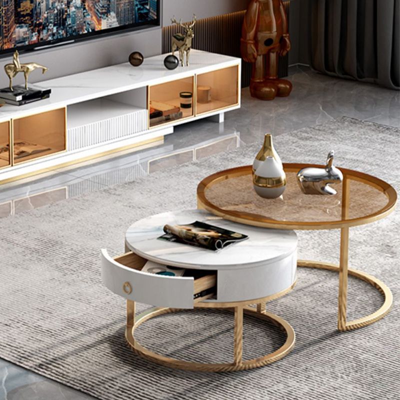 Round Nesting Coffee Table Set Round Frame Coffee Table with Drawer