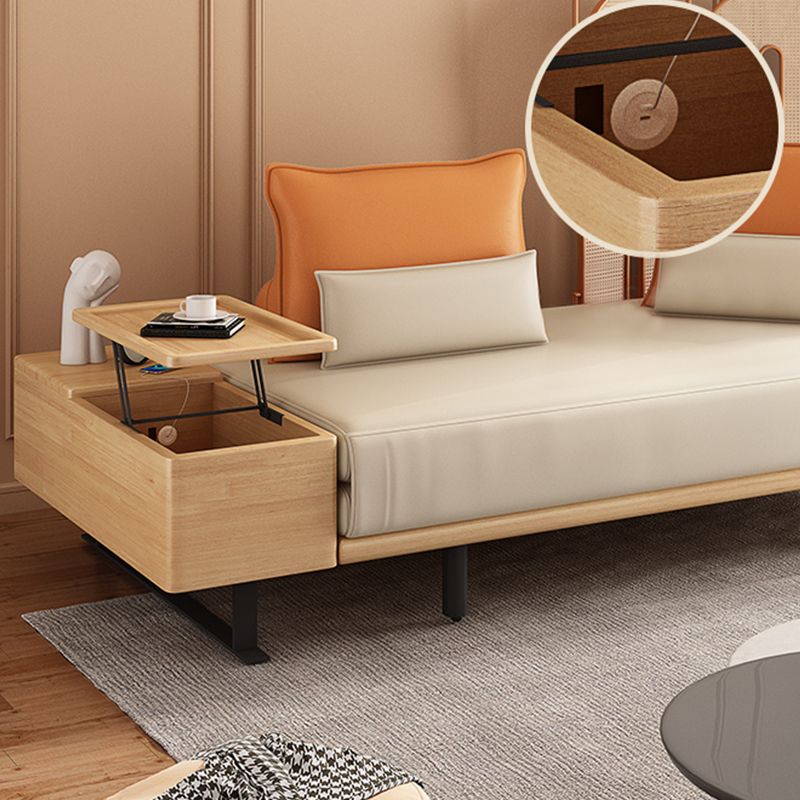 Modern Convertible Sofa Bed Armless Sofa with Pillows in Beige