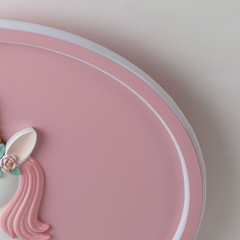 Luminaire encastré à 1 lumière LED en forme de dessin animé en métal licorne pour chambre d'enfant