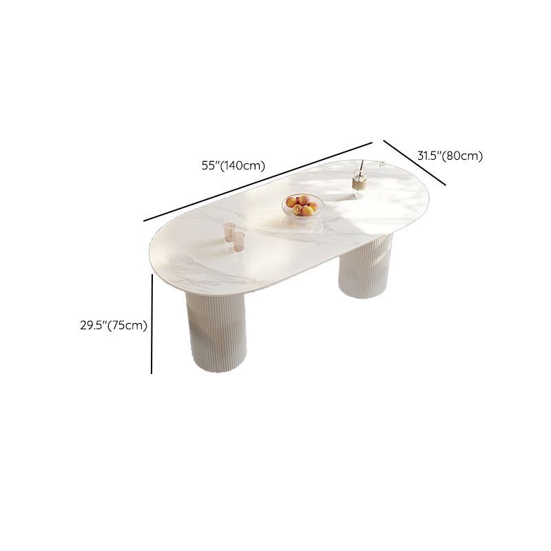 Modern Sintered Stone Dining Table Contemporary White Table with Metal Base