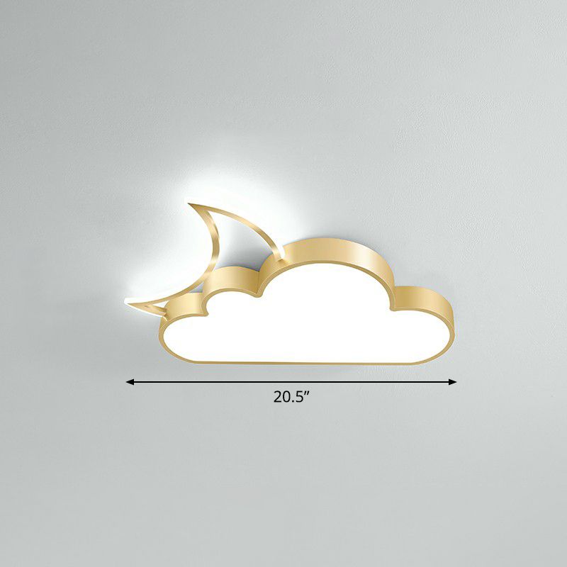 Metal Moon and Cloud Ceiling Fixture Childrens LED Flush Mounted Light for Bedroom