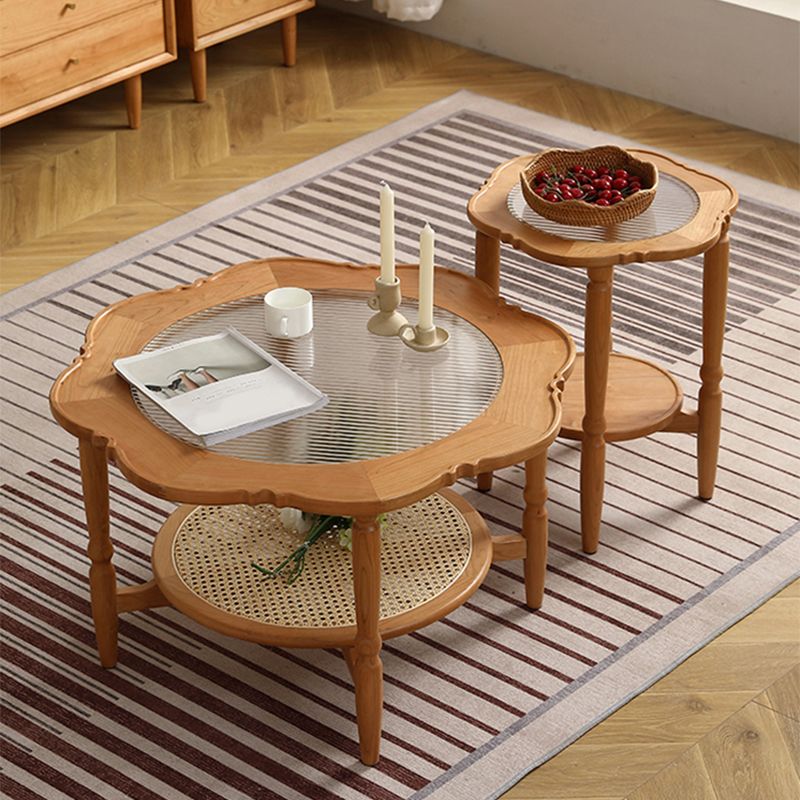 4 Legs Coffee Table No Distressing Solid Wood Coffee Table with Shelf