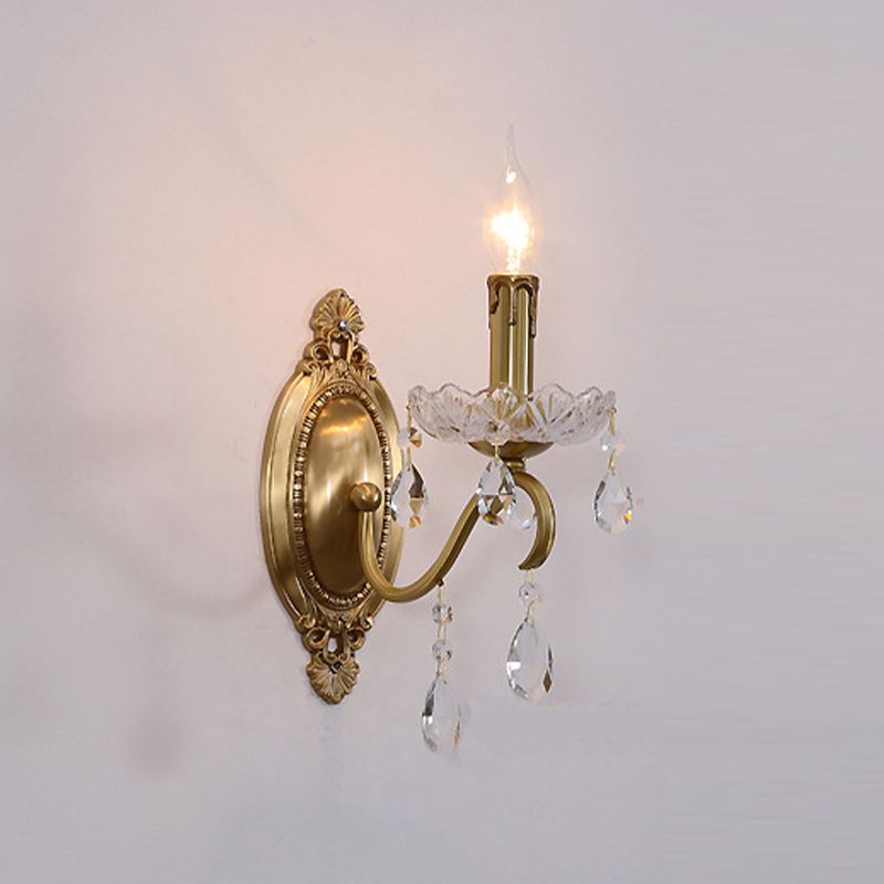Crystal Candle Shape Wall Sconce Modern Style Multi Lights Wall Light Fixture in Brass