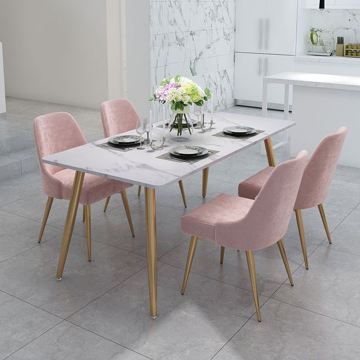 Scandinavian Faux Marble Top Dining Room Set with Rectangle Table and 4 Legs Base Dining Set