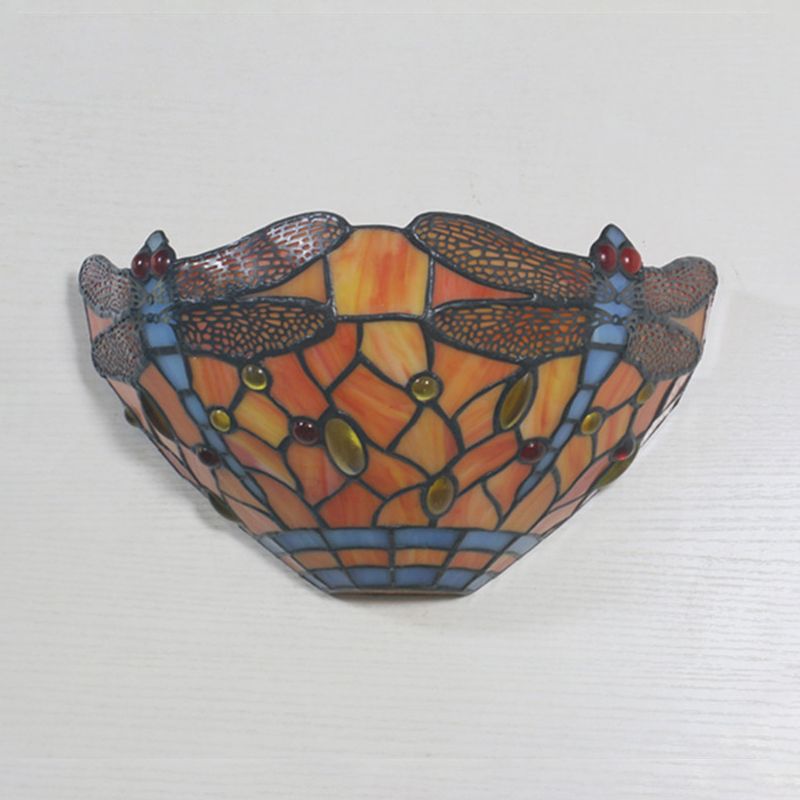 Dragonfly Wall Lighting Tiffany Style Stained Glass 1 Light Wall Sconce Lighting in Orange