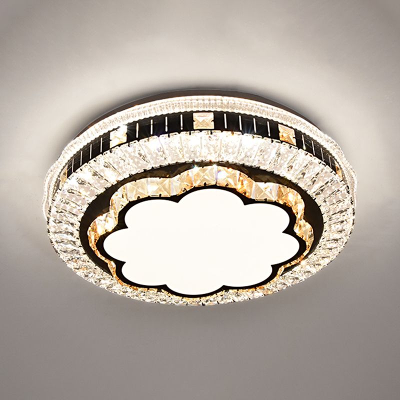 Drum LED Flush Mount Light Simplicity Crystal Bedroom Flush Mount Ceiling Light in Stainless-Steel