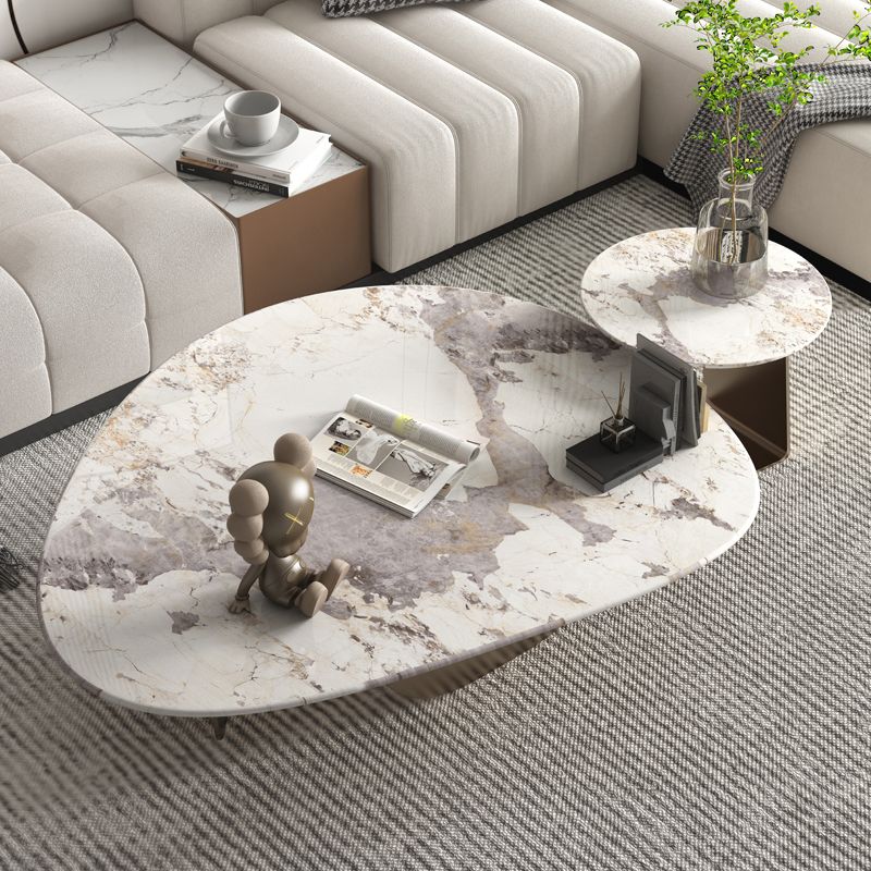 13.7"H 3 Legs Aged Metal Base White Slate Irregular Coffee Table