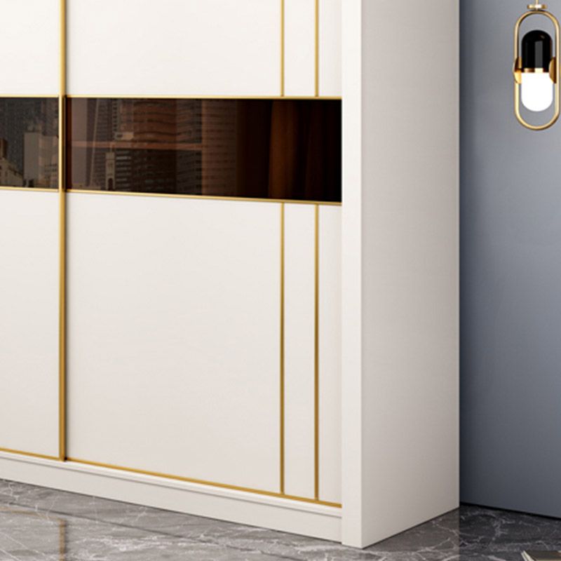 White Wardrobe Closet Engineered Wood Wardrobe Armoire with Garment Rod