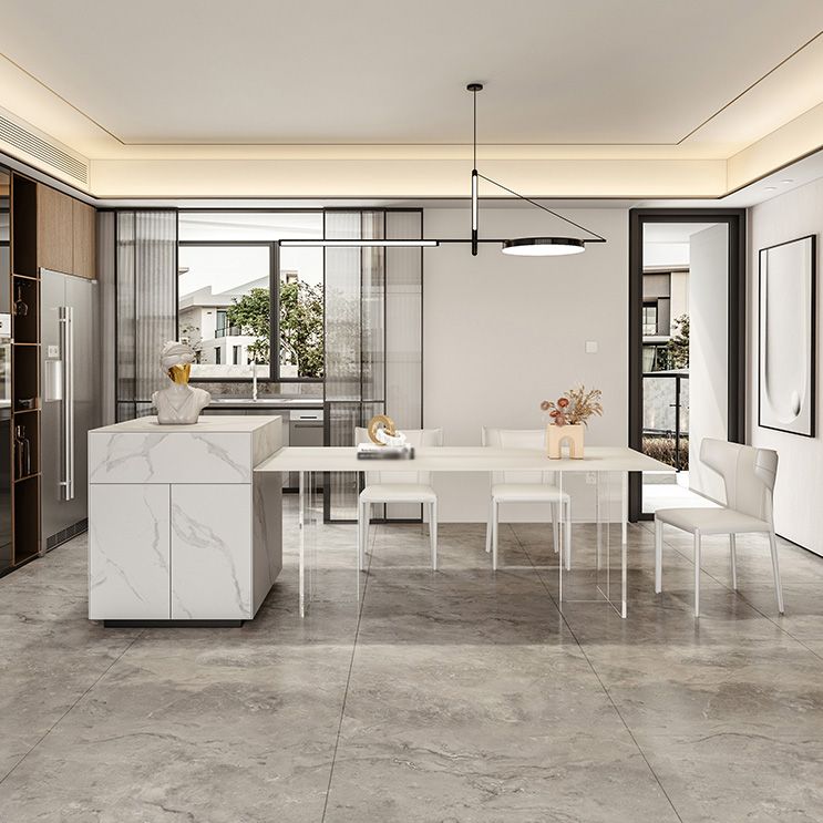 Modern White Dining Table Rectangle Sintered Stone Dining Table with Acrylic Base for Kitchen