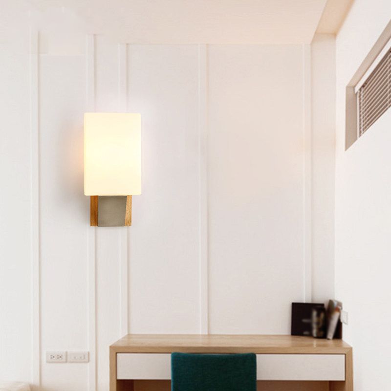 Modern Style Rectangle Sconce Light Fixtures Wood 1 Light Wall Mounted Lighting