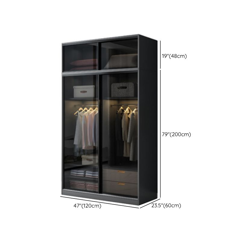 Contemporary Wood and Tempered Glass Wardrobe Freestanding Wardrobe Armoire without Light