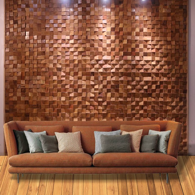 Brown Wood Wall Panel Indoor Mosaic Modern Glue Down Wall Panel