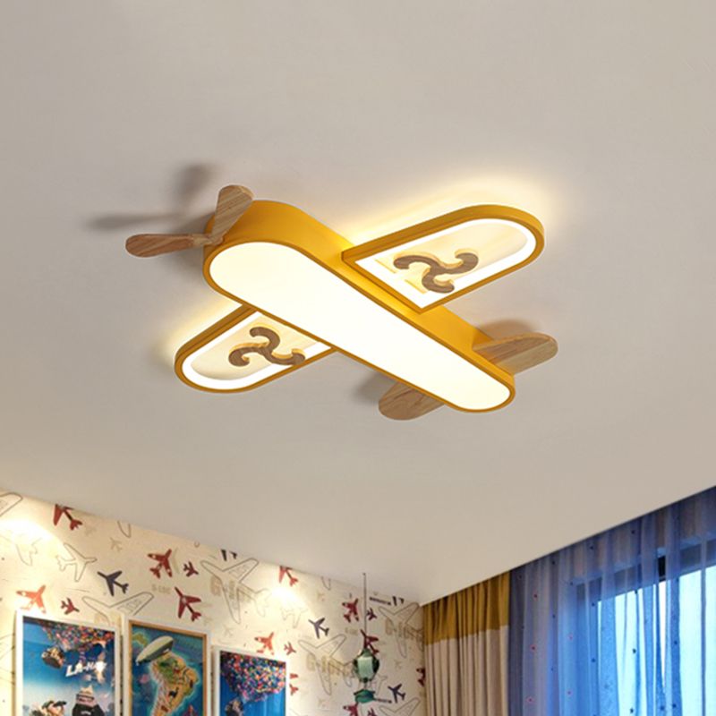 Acrylic Cartoon Plane Figure Flush Light Modernist LED Yellow Ceiling Mounted Light for Children Room
